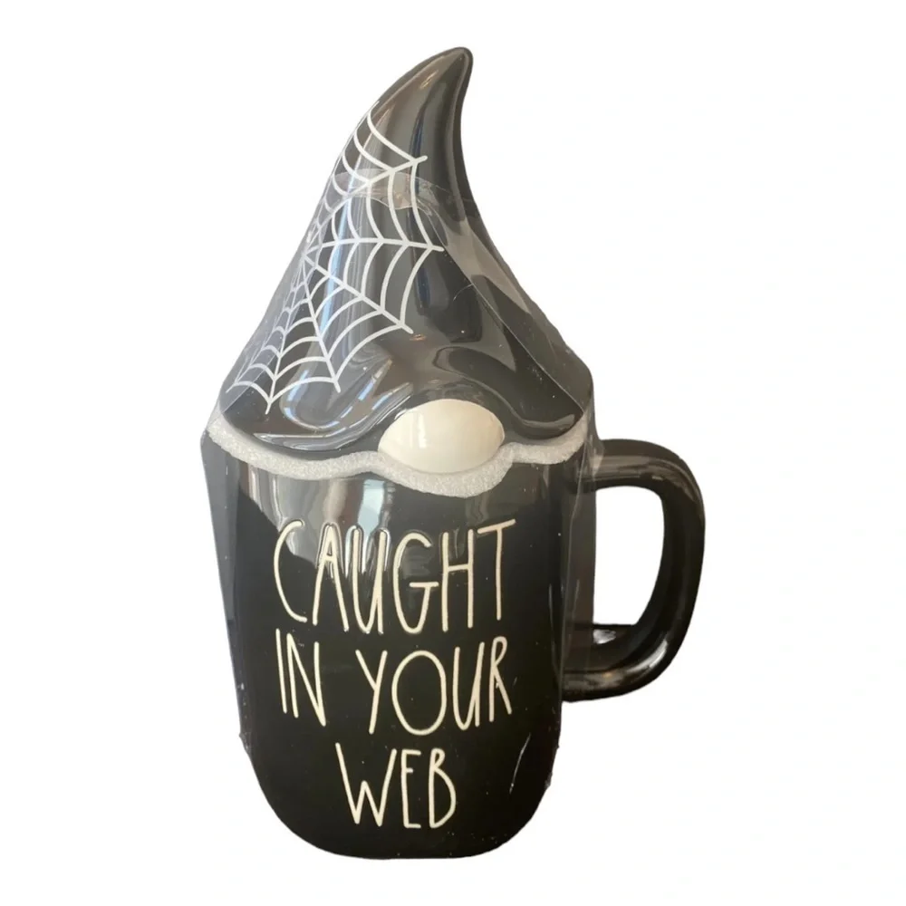 Rae Dunn CAUGHT IN YOUR WEB & Candy Corn Gnome Mugs NEW Halloween Mug Set
